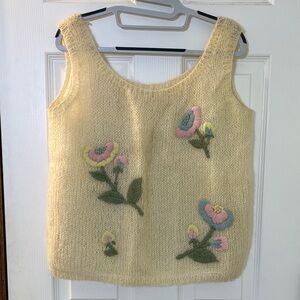 Vintage Rosanna Hong Kong Lined Knit Tank w/ Embroidered Flowers - Women’s Med